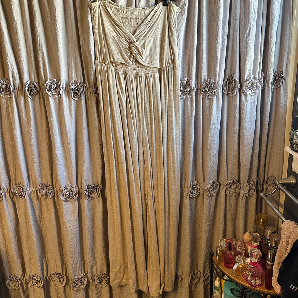 Oatmeal strapless jumpsuit
